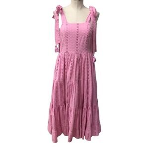 Mille Daphne Dress Womens XS Bubblegum Pink Tie Straps Eyelet Boho Coquette